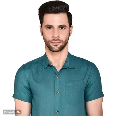 PRINTCULTR: Men's Cotton Blend Casual Designer Solid Color Shirt | Regular Slim Fit Half Sleeve, Straight, Waist Length Collared Neck Solid Formal Shirt |-01-thumb3