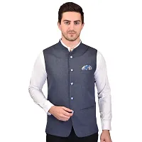 Reliable Grey Cotton Blend  Nehru Jackets For Men-thumb1