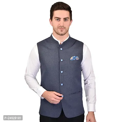 Reliable Grey Cotton Blend  Nehru Jackets For Men-thumb2
