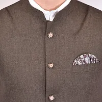 Reliable Brown Cotton Blend  Nehru Jackets For Men-thumb4