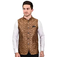 Reliable Brown Cotton Blend  Nehru Jackets For Men-thumb1