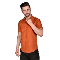 Reliable Orange Cotton Blend Short Sleeves Casual Shirt For Men-thumb2