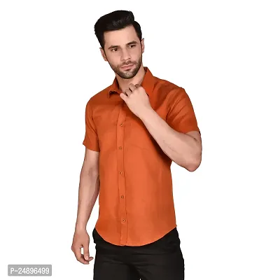 Reliable Orange Cotton Blend Short Sleeves Casual Shirt For Men-thumb3