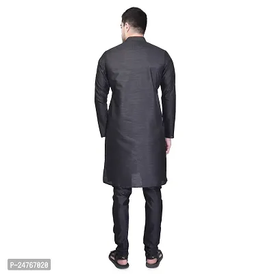 PRINTCULTR Men's Silk Traditional Kurta Pyjama Set | Regular Long Sleeve Solid Kurta | Elastic Waistband Pyjama | (PCDSK7)-thumb5