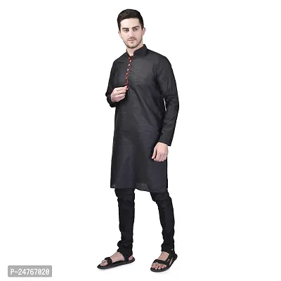 PRINTCULTR Men's Silk Traditional Kurta Pyjama Set | Regular Long Sleeve Solid Kurta | Elastic Waistband Pyjama | (PCDSK7)-thumb2