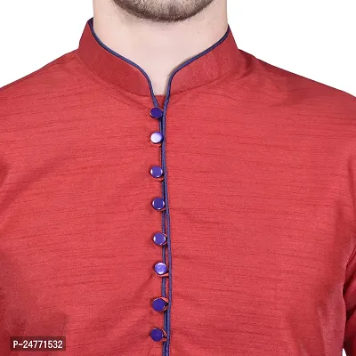 PRINTCULTR Men's Silk Traditional Kurta Pyjama Set | Regular Long Sleeve Solid Kurta | Elastic Waistband Pyjama | (PCDSK8)-thumb4