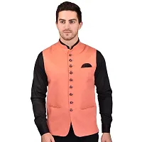 Reliable Orange Cotton Blend  Nehru Jackets For Men-thumb1