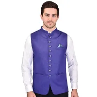 Reliable Blue Cotton Blend  Nehru Jackets For Men-thumb1