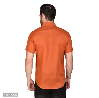 PRINTCULTR Men's Cotton Blend Casual Designer Solid Color Shirt | Regular Slim Fit Half Sleeve, Straight, Waist Length Collared Neck Solid Formal Shirt | Orange-thumb2