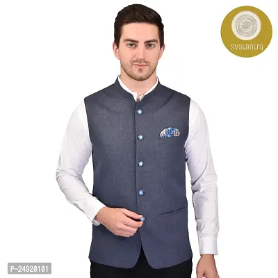 Reliable Grey Cotton Blend  Nehru Jackets For Men-thumb0