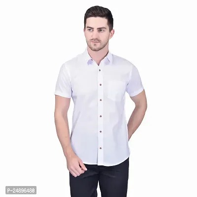 Reliable White Cotton Blend Short Sleeves Casual Shirt For Men