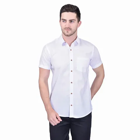 SHIRA 24 Men Regular Fit Solid Linen Blend Half Casual Shirt