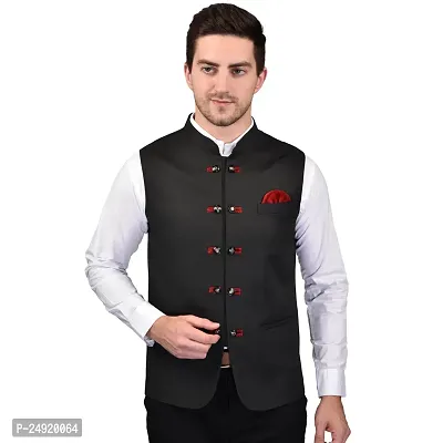 Reliable Black Cotton Blend  Nehru Jackets For Men-thumb2