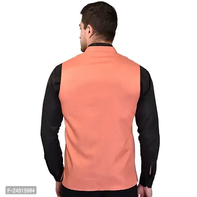 Reliable Orange Cotton Blend  Nehru Jackets For Men-thumb3