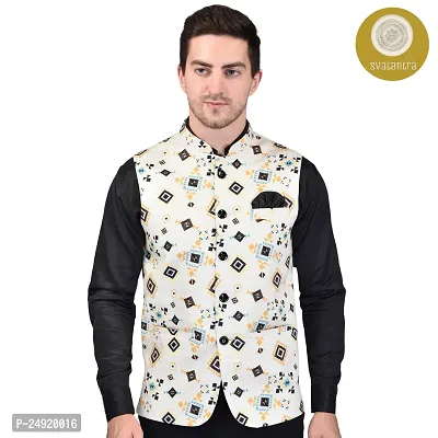 Reliable White Cotton Blend  Nehru Jackets For Men-thumb0