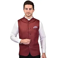 Reliable Brown Cotton Blend  Nehru Jackets For Men-thumb1