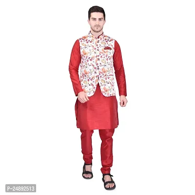 Stylish Men Silk Kurta, Pyjama with Jacket Set-thumb0