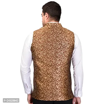 Reliable Brown Cotton Blend  Nehru Jackets For Men-thumb3