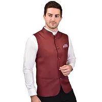 Reliable Brown Cotton Blend  Nehru Jackets For Men-thumb3