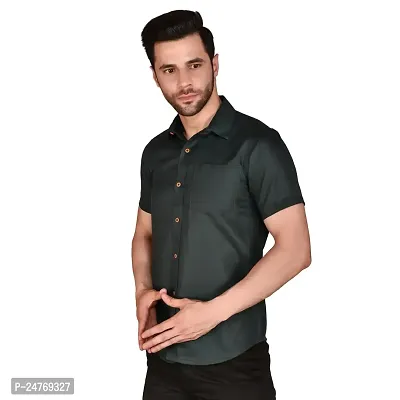 PRINTCULTR: Men's Cotton Blend Casual Designer Solid Color Shirt | Regular Slim Fit Half Sleeve, Straight, Waist Length Collared Neck Solid Formal Shirt |-01-thumb3