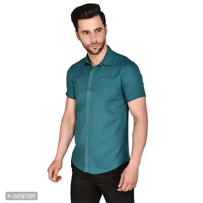 PRINTCULTR: Men's Cotton Blend Casual Designer Solid Color Shirt | Regular Slim Fit Half Sleeve, Straight, Waist Length Collared Neck Solid Formal Shirt |-01-thumb0