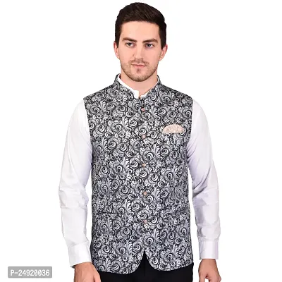 Reliable Black Cotton Blend  Nehru Jackets For Men-thumb2