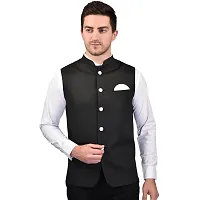 Reliable Black Cotton Blend  Nehru Jackets For Men-thumb1