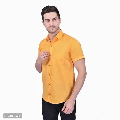 Reliable Yellow Cotton Blend Short Sleeves Casual Shirt For Men-thumb3