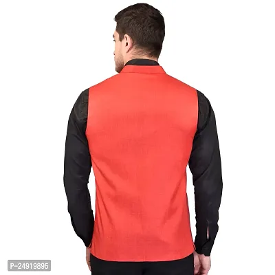 Reliable Red Cotton Blend  Nehru Jackets For Men-thumb3