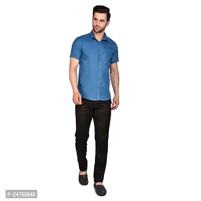 PRINTCULTR Men's Cotton Blend Casual Designer Solid Color Shirt | Regular Slim Fit Half Sleeve, Straight, Waist Length Collared Neck Solid Formal Shirt | Blue-thumb5