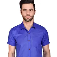 PRINTCULTR Men's Cotton Blend Casual Designer Solid Color Shirt | Regular Slim Fit Half Sleeve, Straight, Waist Length Collared Neck Solid Formal Shirt | Royal Blue-thumb3