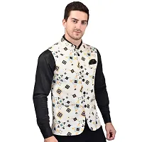 Reliable White Cotton Blend  Nehru Jackets For Men-thumb3