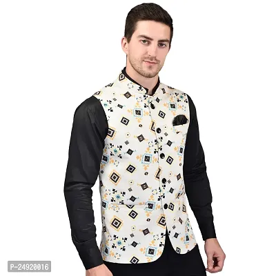 Reliable White Cotton Blend  Nehru Jackets For Men-thumb4