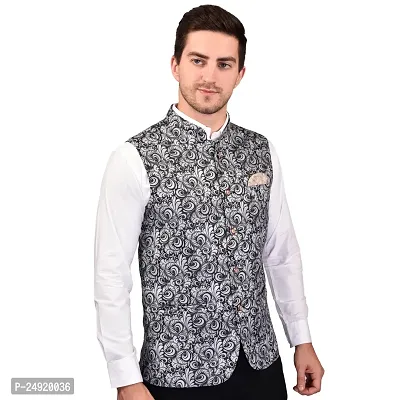 Reliable Black Cotton Blend  Nehru Jackets For Men-thumb4