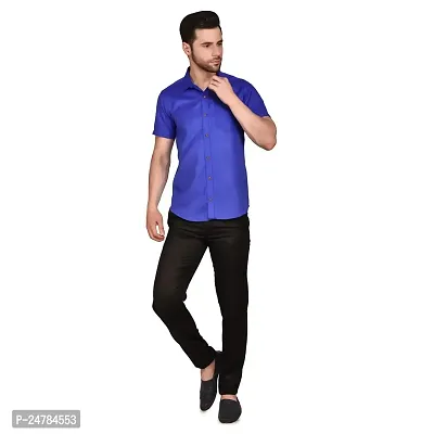 PRINTCULTR Men's Cotton Blend Casual Designer Solid Color Shirt | Regular Slim Fit Half Sleeve, Straight, Waist Length Collared Neck Solid Formal Shirt | Royal Blue-thumb5