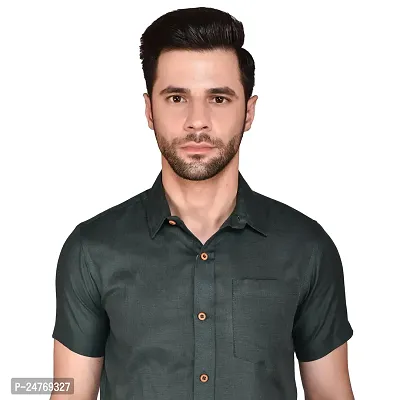 PRINTCULTR: Men's Cotton Blend Casual Designer Solid Color Shirt | Regular Slim Fit Half Sleeve, Straight, Waist Length Collared Neck Solid Formal Shirt |-01-thumb5