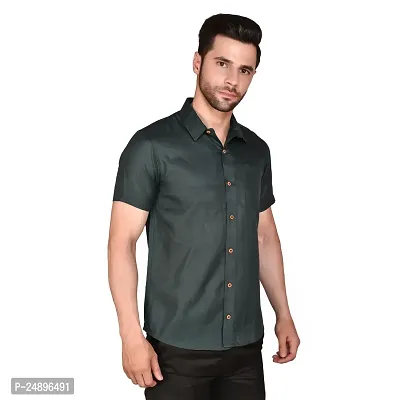 Reliable Green Cotton Blend Short Sleeves Casual Shirt For Men