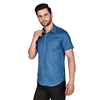 Reliable Blue Cotton Blend Short Sleeves Casual Shirt For Men-thumb2