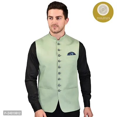 Reliable Green Cotton Blend  Nehru Jackets For Men