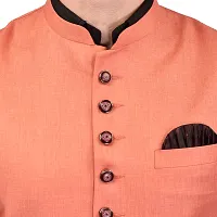 Reliable Orange Cotton Blend  Nehru Jackets For Men-thumb4