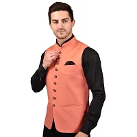 Reliable Orange Cotton Blend  Nehru Jackets For Men-thumb3