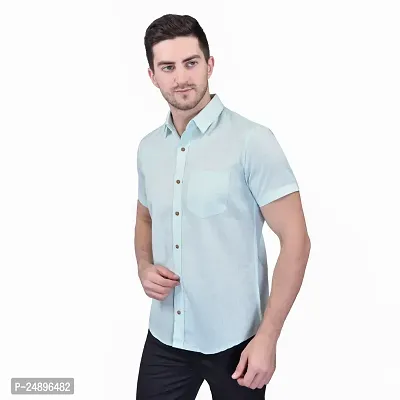 Reliable Blue Cotton Blend Short Sleeves Casual Shirt For Men-thumb3