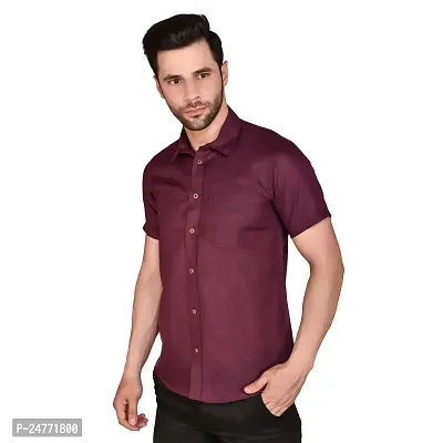 PRINTCULTR: Men's Cotton Blend Casual Designer Solid Color Shirt | Regular Slim Fit Half Sleeve, Straight, Waist Length Collared Neck Solid Formal Shirt |-01-thumb0