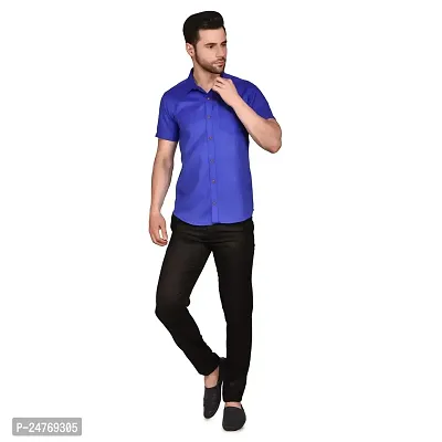 PRINTCULTR Men's Cotton Blend Casual Designer Solid Color Shirt | Regular Slim Fit Half Sleeve, Straight, Waist Length Collared Neck Solid Formal Shirt | Royal Blue-thumb5