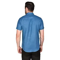 Reliable Blue Cotton Blend Short Sleeves Casual Shirt For Men-thumb1