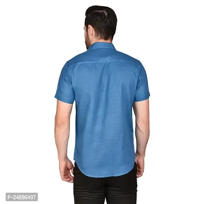 Reliable Blue Cotton Blend Short Sleeves Casual Shirt For Men-thumb2