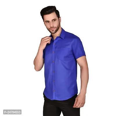 PRINTCULTR Men's Cotton Blend Casual Designer Solid Color Shirt | Regular Slim Fit Half Sleeve, Straight, Waist Length Collared Neck Solid Formal Shirt | Royal Blue-thumb3
