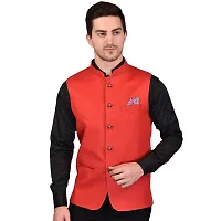 Reliable Red Cotton Blend  Nehru Jackets For Men-thumb1