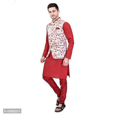 Stylish Men Silk Kurta, Pyjama with Jacket Set-thumb3