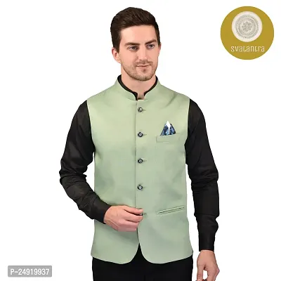 Reliable Green Cotton Blend  Nehru Jackets For Men